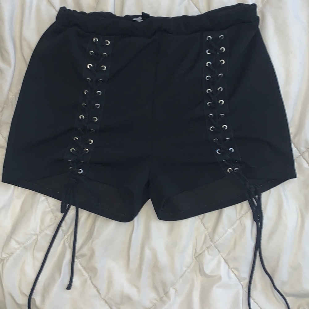 Black lace up shorts